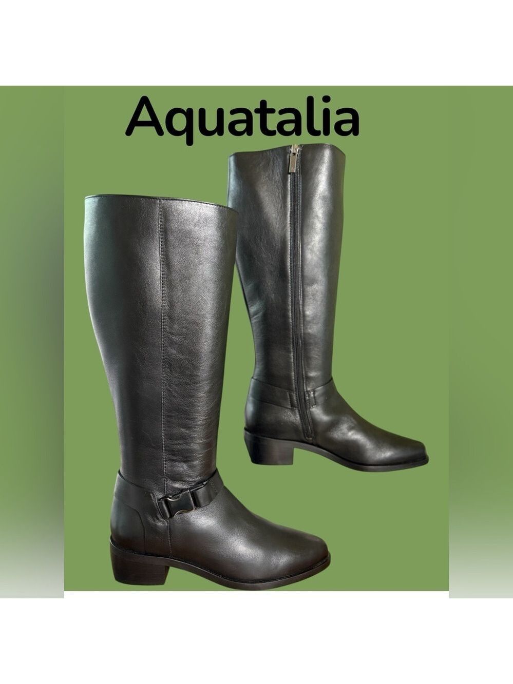 Aquatalia Graciela Black Leather Knee-High Boots, Size 9, Italy. New without box - Picture 12 of 16